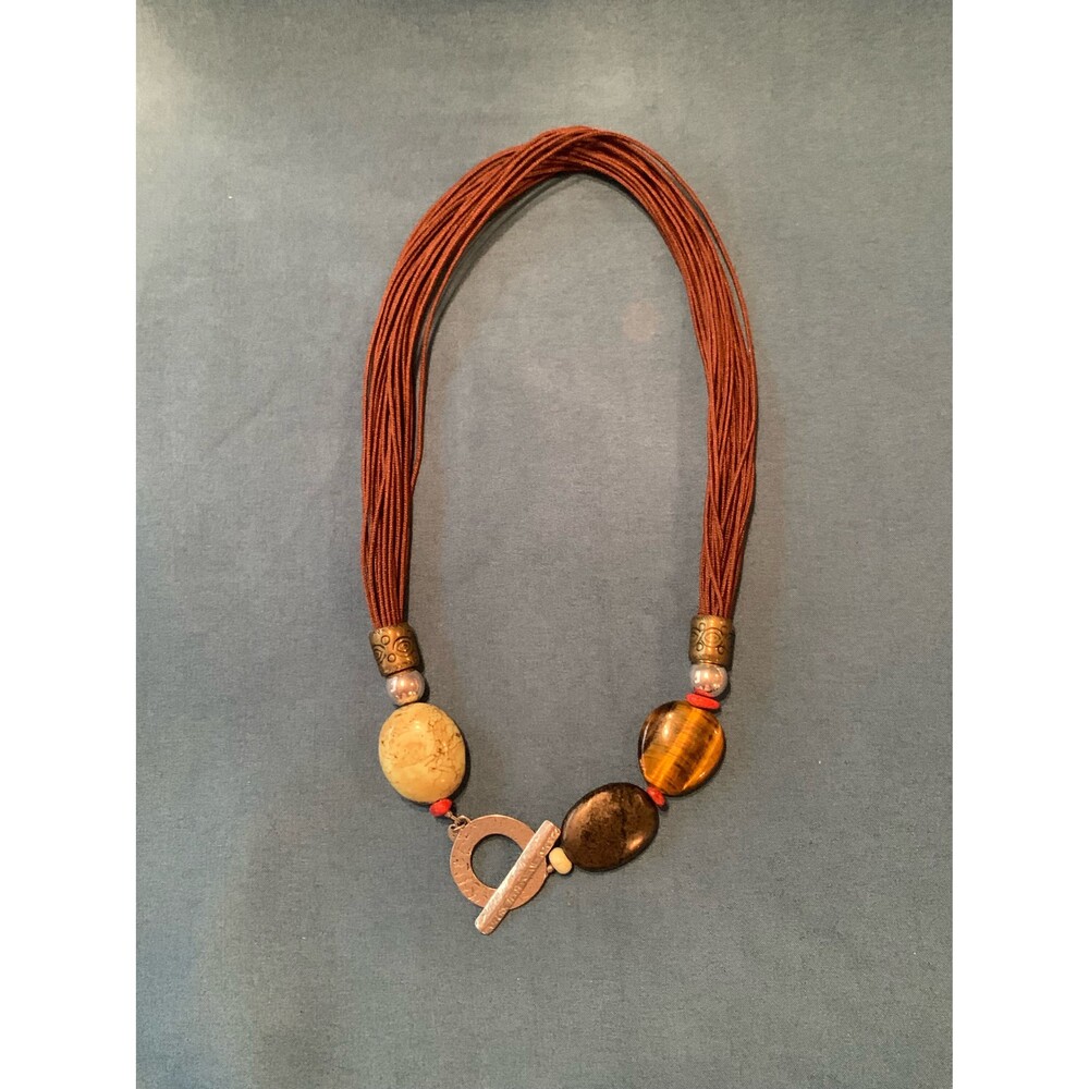 Silpada Necklace 925 Sterling Silver Clasp Howlite, Tiger-Eye, Pyrite, Coral